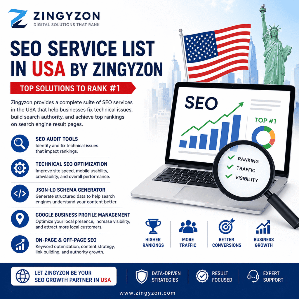 SEO Service List in USA by Zingyzon | Top Solutions to Rank #1